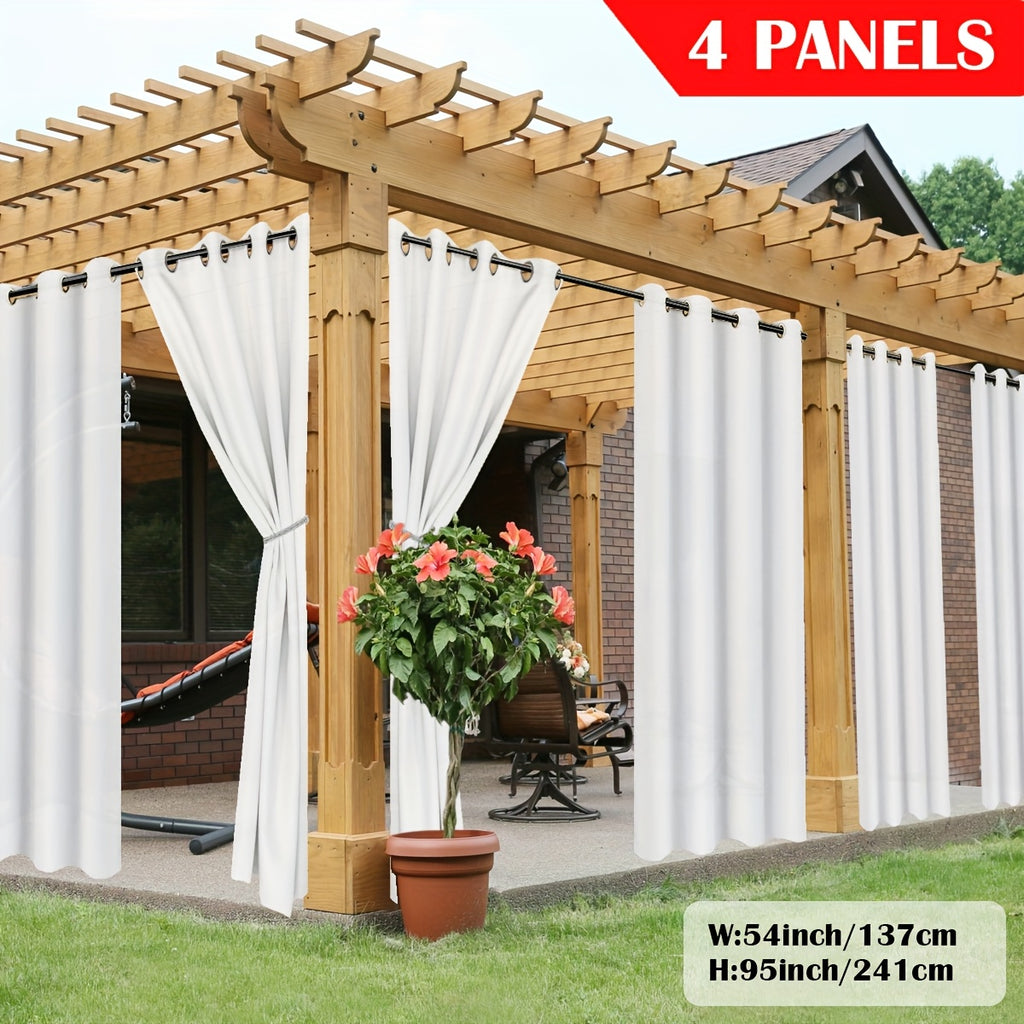 Outdoor Curtain Panels for Patio Gazebo Porch – Weather-Resistant, Light-Filtering Sun Block Privacy Drapes, 4 Panels, Multiple Sizes & Colors
