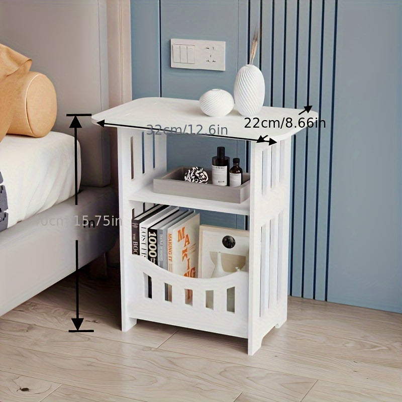Compact Modern Bedside Table with Open Shelf Space Saving Nightstand Minimalist Storage Rack for Bedroom Dorm Office Living Room Easy Assembly White
