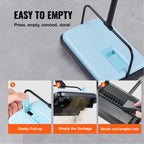 Manual Carpet Sweeper No Battery Needed 300ml Dustbin 180° Rotating Head Floor Sweeper for Carpet Hardwood Tile Pet Hair Home Office