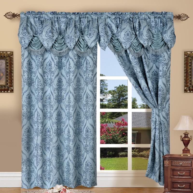 Penelope Jacquard Curtains with Attached Waterfall Valance – 2 Panel Luxury Room Darkening Rod Pocket Curtain Set, 54x84 Inch, Machine Washable for Living Room Bedroom Study Home Office