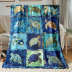 Turtle Print Flannel Throw Blanket – Soft Lightweight Digital Print Ocean Turtle Design, 3 Sizes for Sofa Bed Chair Home Decor & Travel
