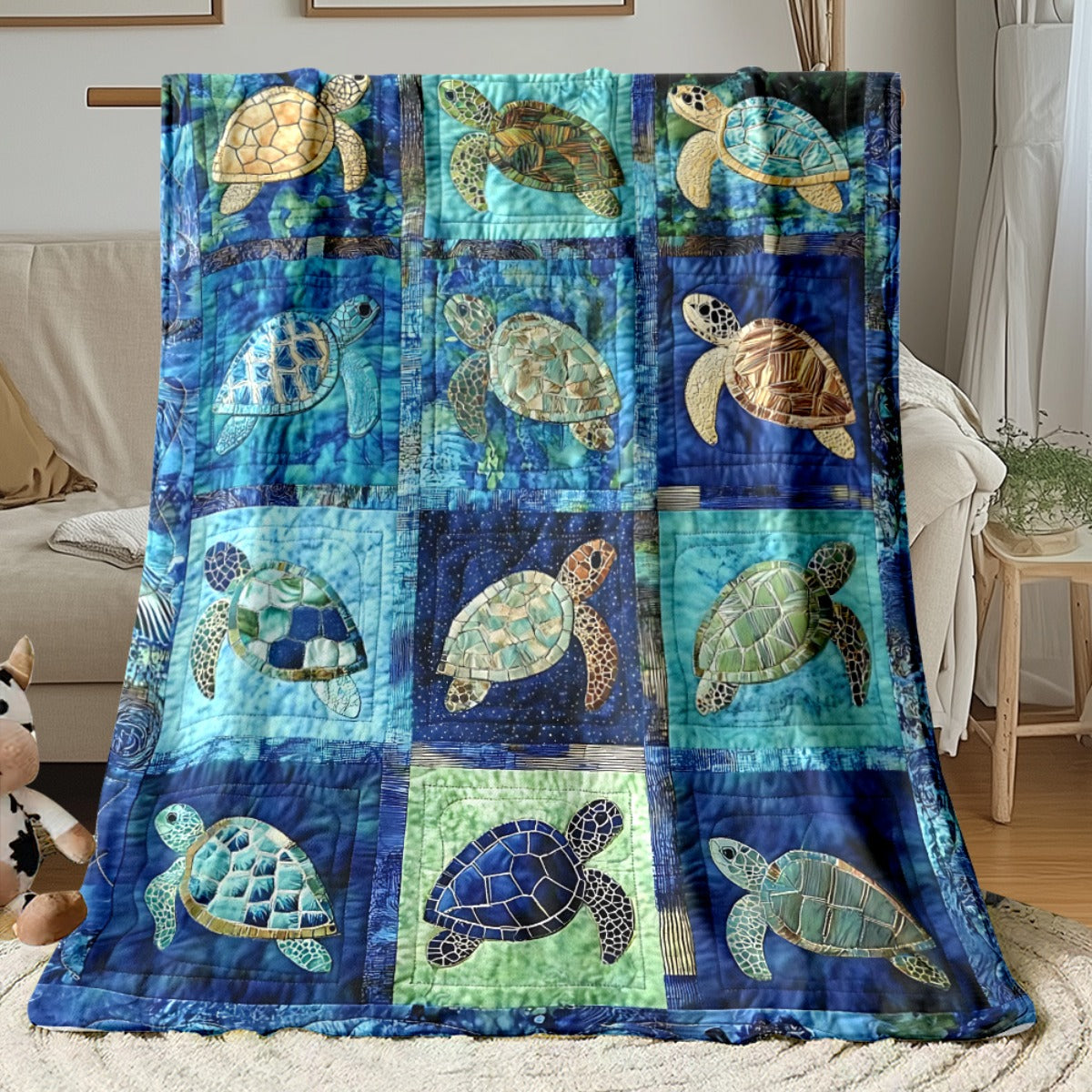 Turtle Print Flannel Throw Blanket – Soft Lightweight Digital Print Ocean Turtle Design, 3 Sizes for Sofa Bed Chair Home Decor & Travel