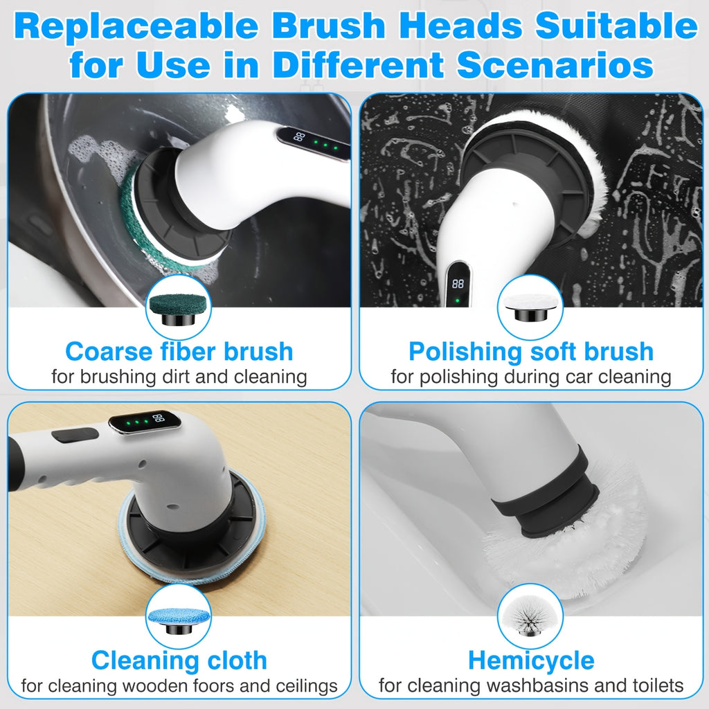 Electric Spin Scrubber with 7 Replaceable Brush Heads & Adjustable Handle – Dual Speed Power Scrubber for Bathroom, Tub, Tile & Floor Cleaning