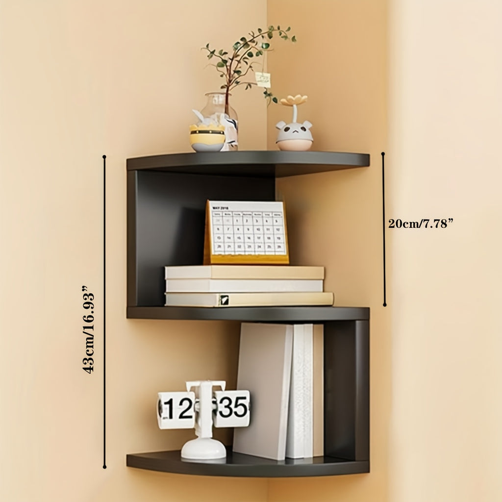 Floating Corner Wall Shelf 3 or 5-Tier, Wall Mounted Storage Rack for Living Room, Bedroom, Kitchen, Bathroom & Office, Easy Install Decorative Corner Shelves, White or Black, 1 or 2 Pieces