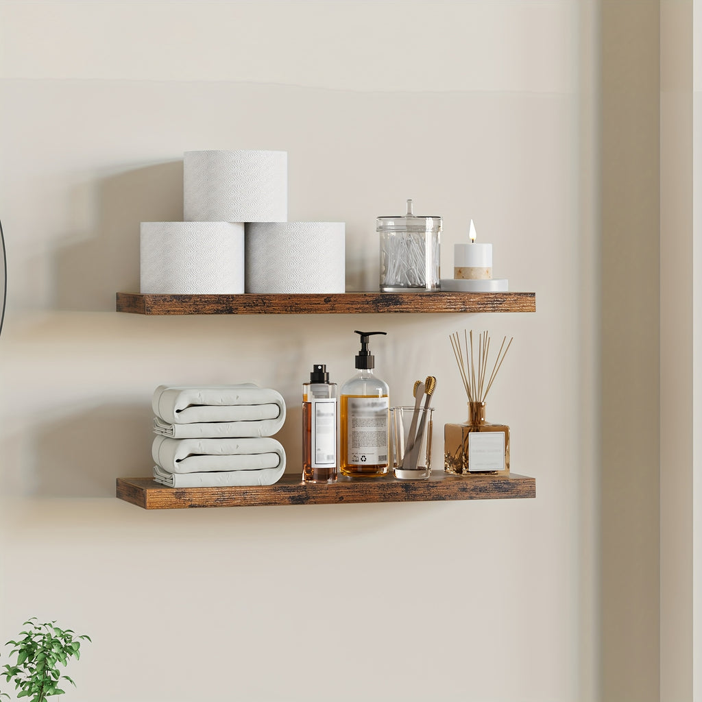 Wall Mounted Rustic Floating Shelves 22.5 Inch Set of 2 – Wood Hanging Shelf with 22 lbs Capacity for Bathroom, Bedroom, Living Room, Kitchen & Office Books Storage and Room Decor