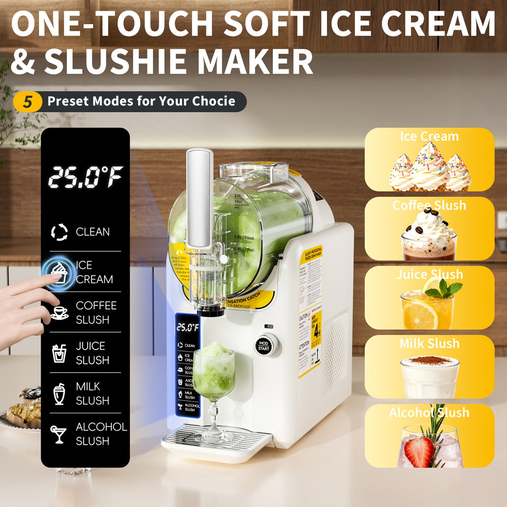 2-in-1 Ice Cream Maker & Slushie Machine 88oz, No Ice Needed Self-Cleaning Frozen Drink Machine, 5 Presets for Soft Serve, Slushies, Margaritas, Frappes & Milkshakes — Party & Home Use, Black