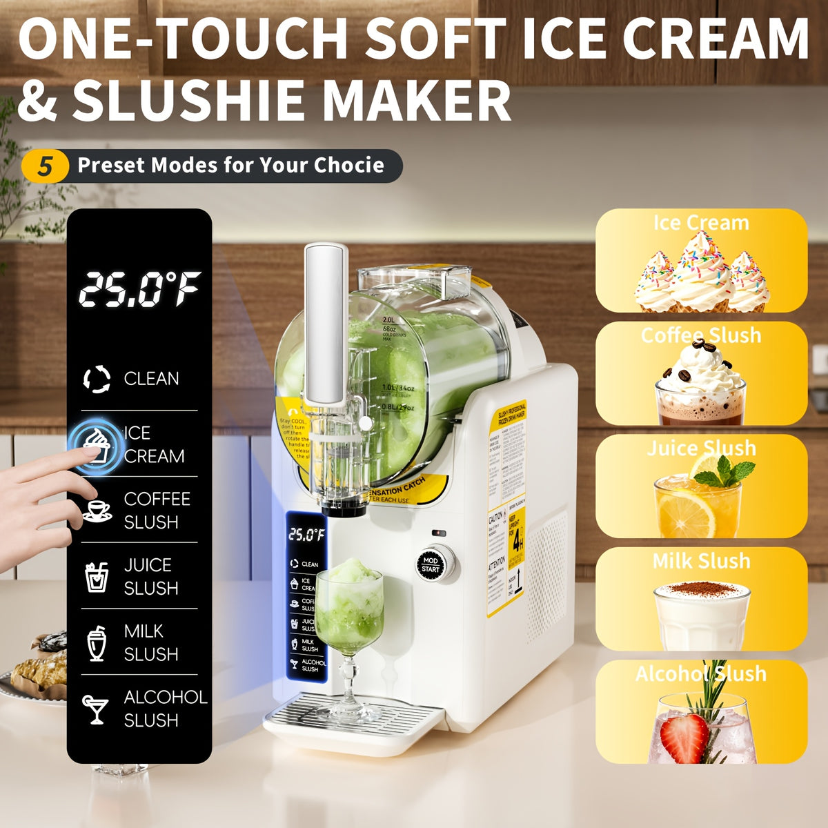 2-in-1 Ice Cream Maker & Slushie Machine 88oz, No Ice Needed Self-Cleaning Frozen Drink Machine, 5 Presets for Soft Serve, Slushies, Margaritas, Frappes & Milkshakes — Party & Home Use, Black