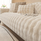 Faux Rabbit Fur Sofa Cover Non-Slip Stretchable Slipcover 3/4 Seat Bubble Soft Couch Protector – Breathable, Machine Washable, Fits Living Room, Bed & Dorm, Warm Home Decor Furniture Cover