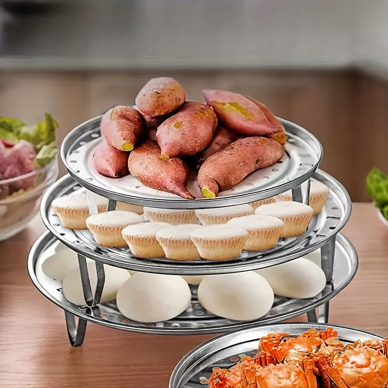 Stainless Steel Steamer Rack Set 3 Piece Multi-Layer Round Insert with Can Holder Fits Standard Pots for Home Kitchen Steam Cooking