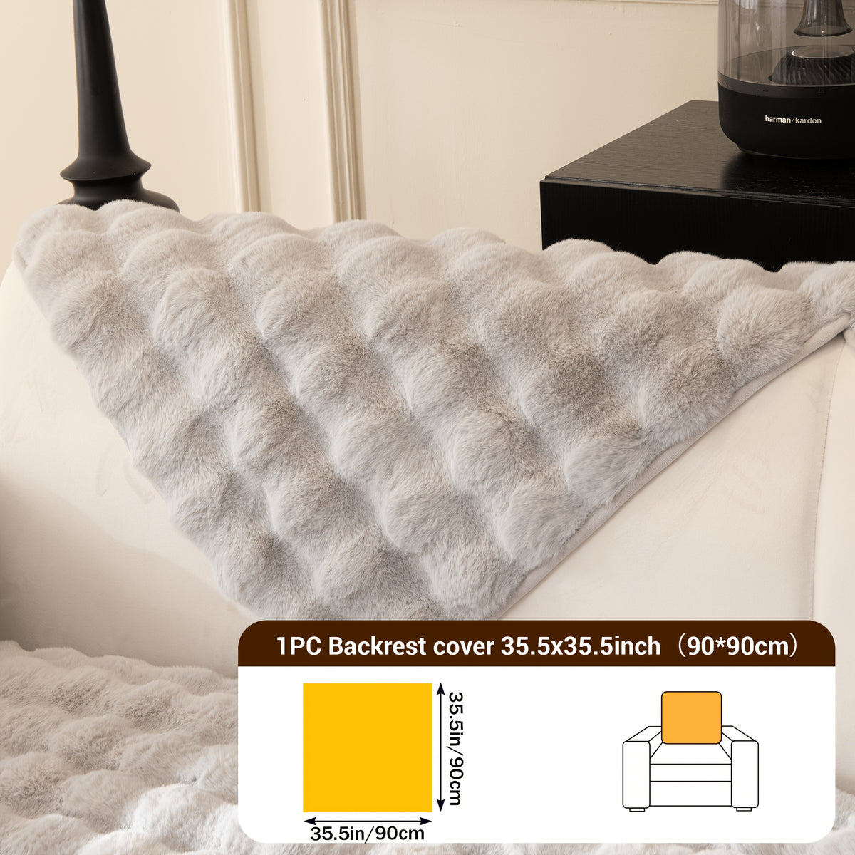 Bubble Faux Rabbit Fur Sofa Cover Non-Slip Stretchable 3/4 Seat Slipcover – Silicone Grip Breathable Furniture Protector for Living Room, Bed & Dorm, Machine Washable in Beige, Dark Grey & Khaki
