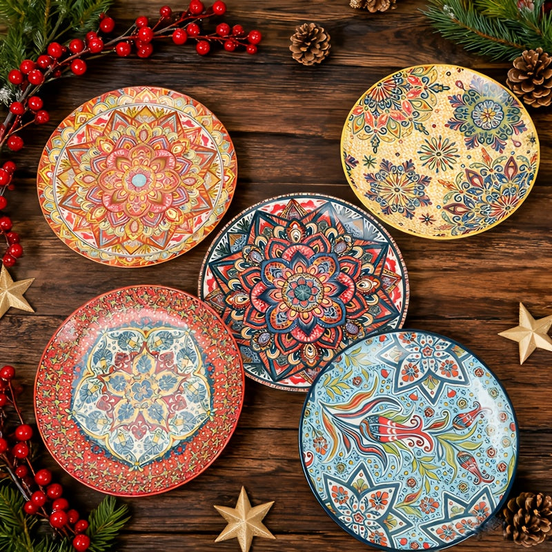 Bohemian Noodle Bowl Set with Lids Microwave Dishwasher & Oven Safe – Ceramic Soup Salad Fruit Meal Prep Bowls for Home, Office & Travel – 4 or 8 Piece