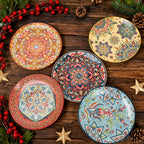 Bohemian Noodle Bowl Set with Lids Microwave Dishwasher & Oven Safe – Ceramic Soup Salad Fruit Meal Prep Bowls for Home, Office & Travel – 4 or 8 Piece