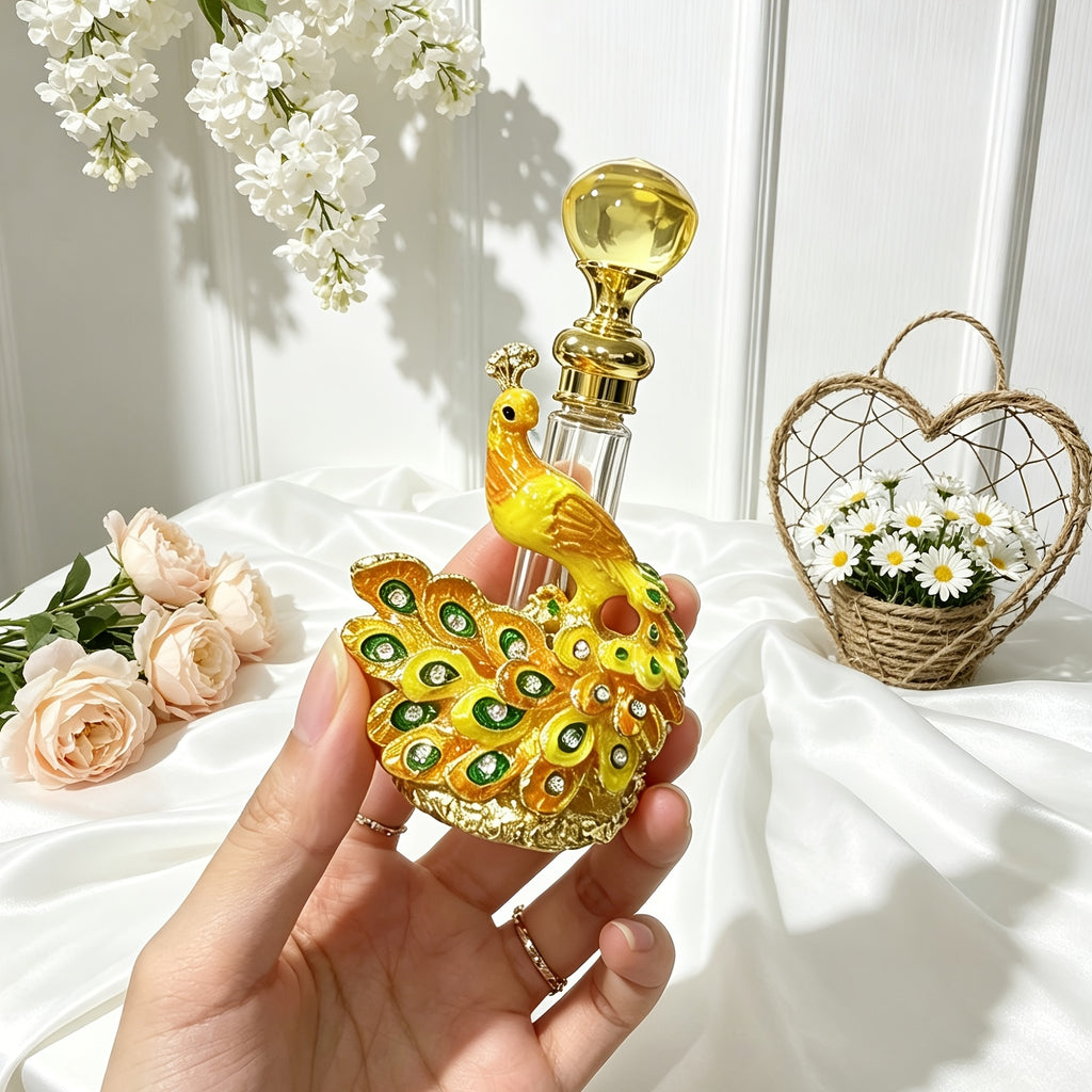 Peacock Perfume Bottle Refillable Vintage Cubic 0.14oz | Portable Decorative Essential Oil Dispenser Bottle for Travel, Holiday, Vanity Decor, Gift for Girls, Empty Bottle Only