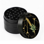 Manual Spice & Herb Grinder with Pollen Catcher - Personalized A-Z Initial Letter Metal Crusher, Portable 2 Inch Golden Marble Alphabet Design, Gift for Smokers & Herb Lovers (Black)