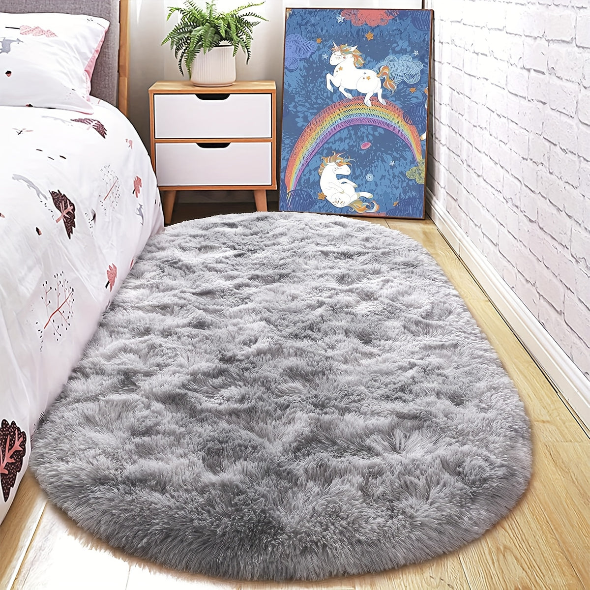 Tie-Dye Shaggy Plush Area Rug Non-Slip Fuzzy Soft Bedside Carpet Pet Friendly for Bedroom Living Room Dorm 5 Colors