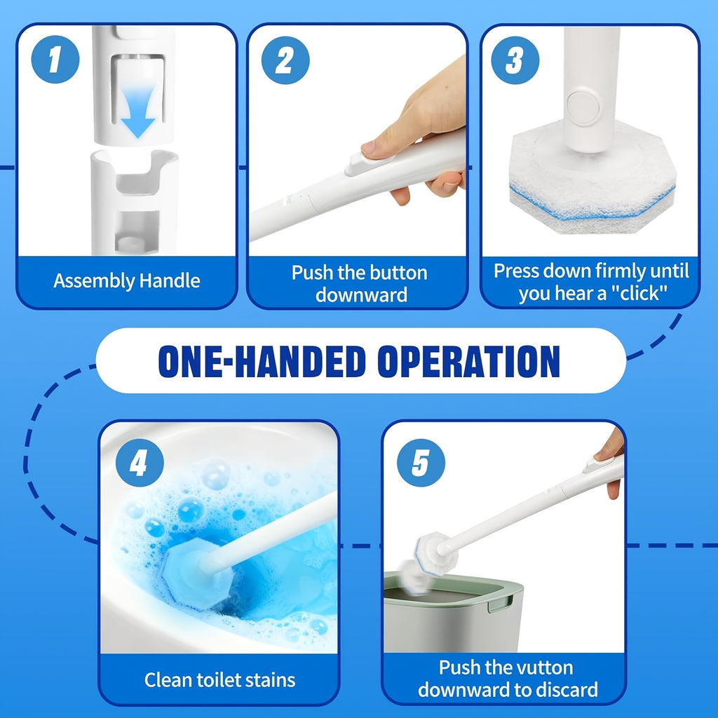 Disposable Toilet Brush Holder Set 50 Refill Heads 1 Wand 1 Wall-Mounted Storage Box Touchless Toilet Bowl Cleaning Kit for Bathroom Sink Bathtub