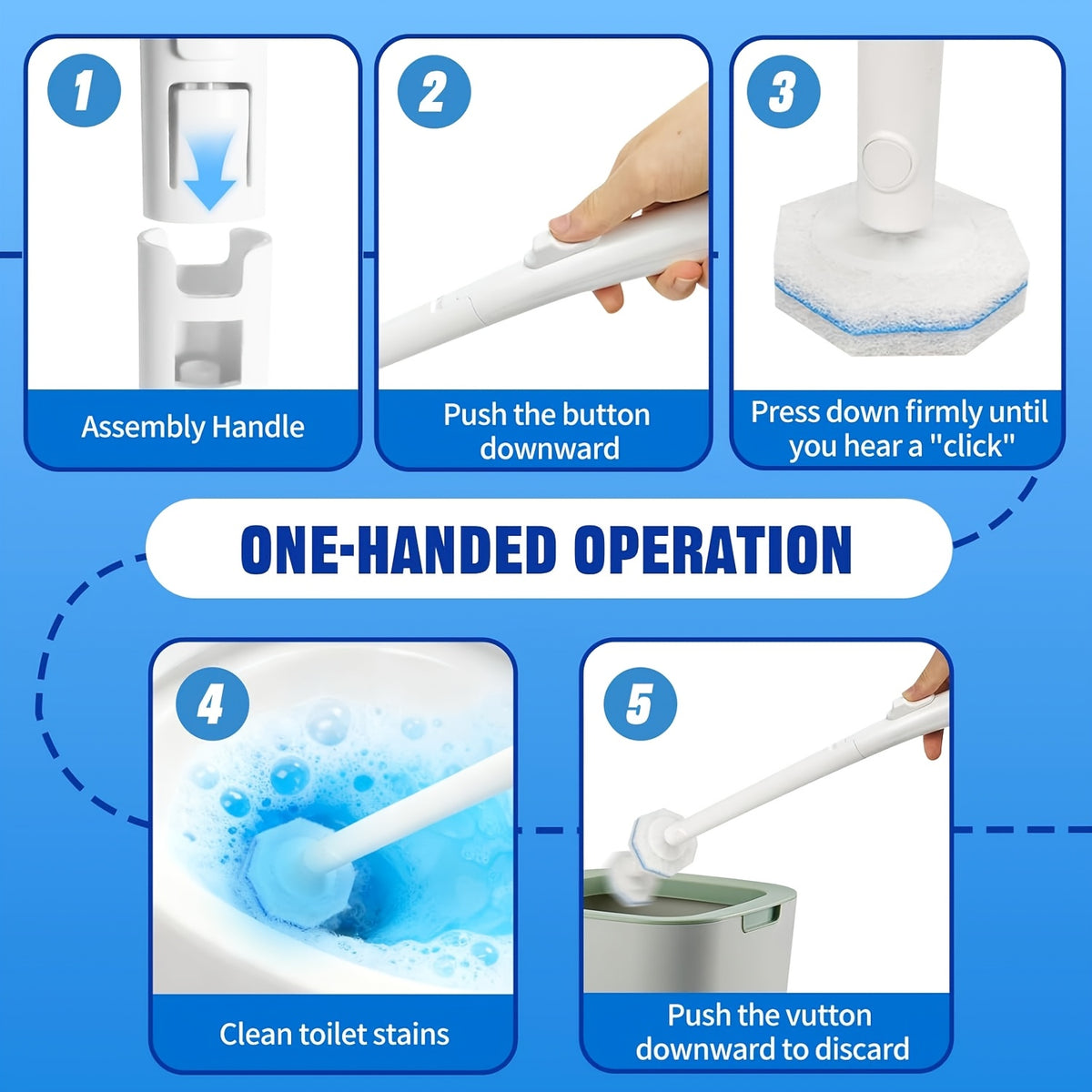 Disposable Toilet Brush Holder Set 50 Refill Heads 1 Wand 1 Wall-Mounted Storage Box Touchless Toilet Bowl Cleaning Kit for Bathroom Sink Bathtub