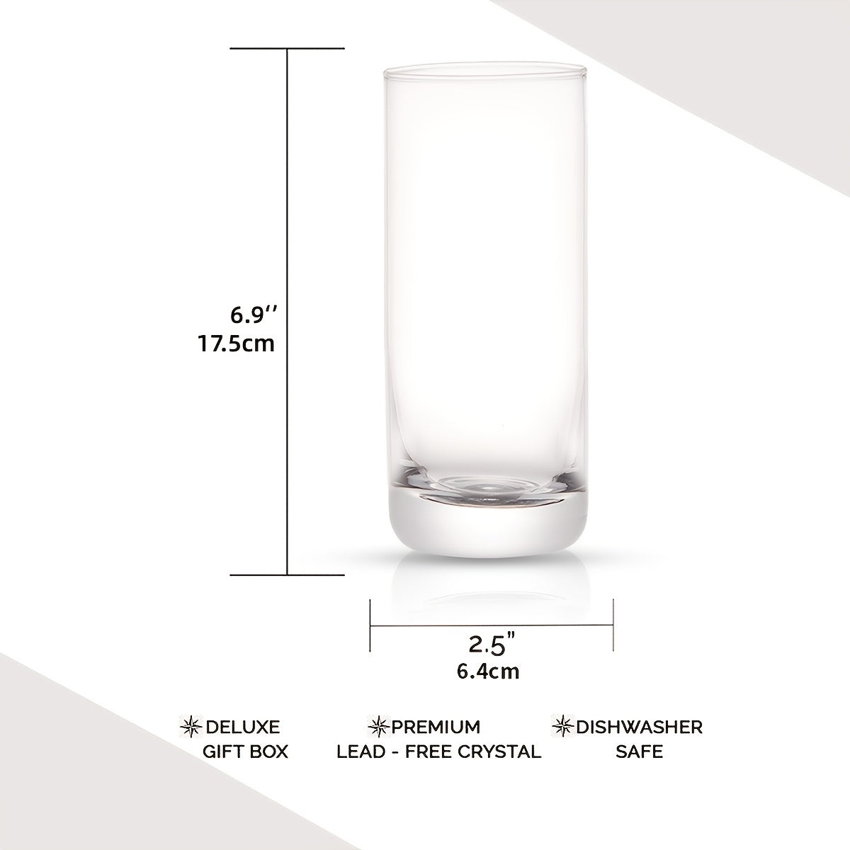 Lead-Free Crystal Tall Drinking Glasses Set of 6 – 16oz Clear Glass Cups for Water Wine Cocktail Party Office Restaurant Holiday Potluck