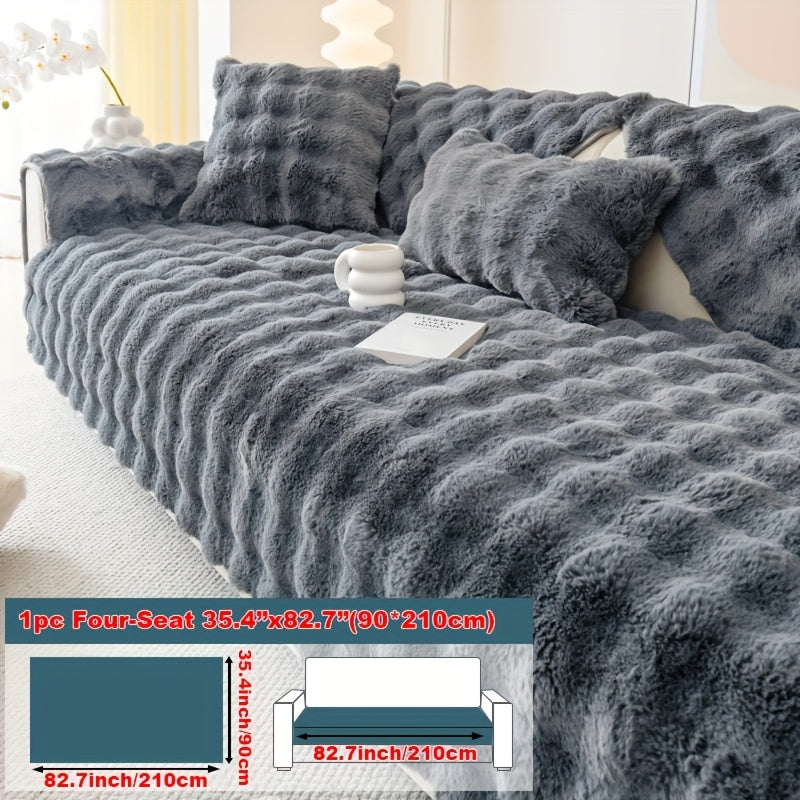 Plush Sofa Cover Rabbit Fur Like Cushion – Anti-Slip Wear-Resistant Pet Friendly Sofa Protector, 450-500GSM Polyester, Machine Washable, Home Decor