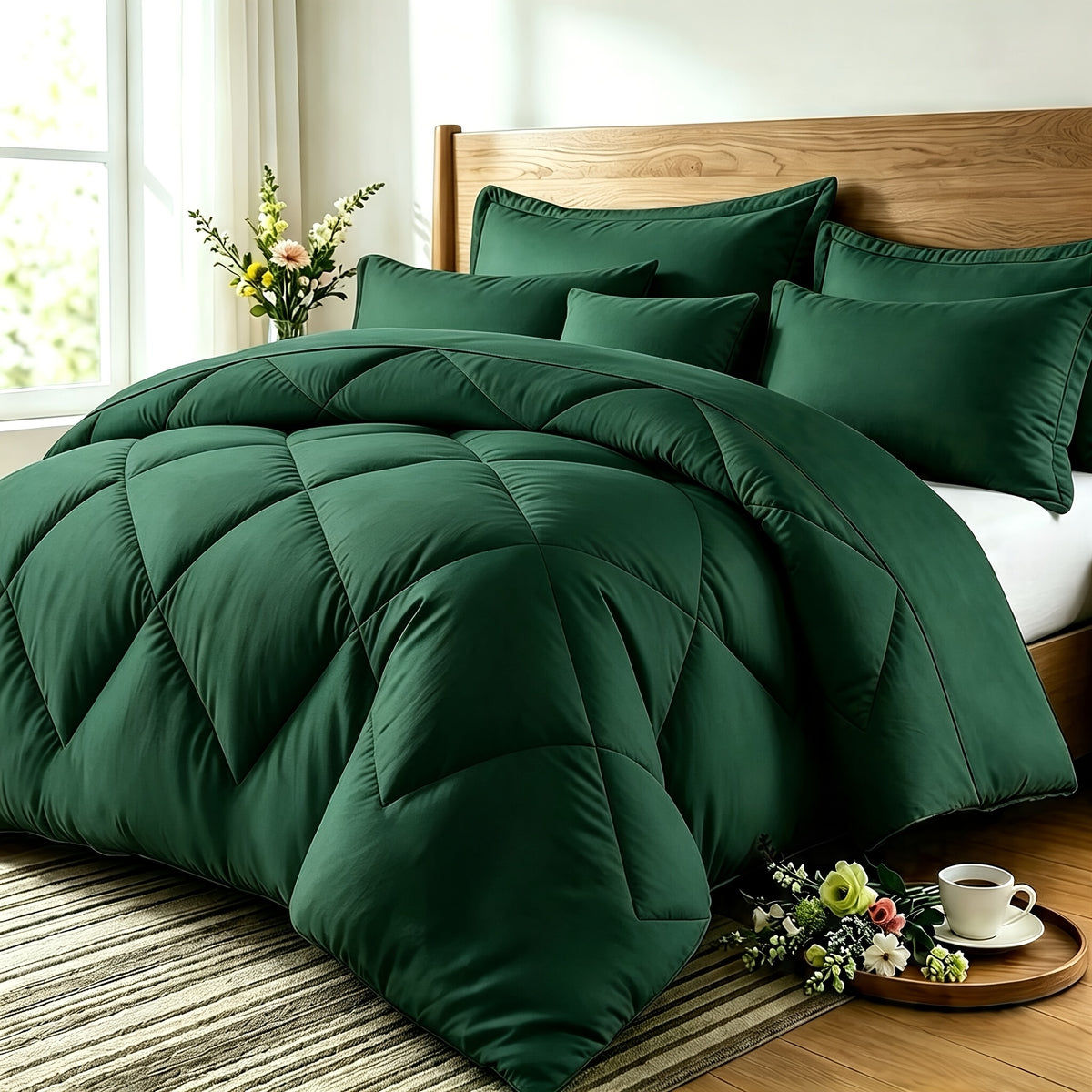 Quilt Set 3 Piece Lightweight Breathable Comforter with Pillowcases - Diamond Pattern Ultra-Fine Fiber Soft Bedding Set 42 Colors Twin Queen King Pinch Pleat