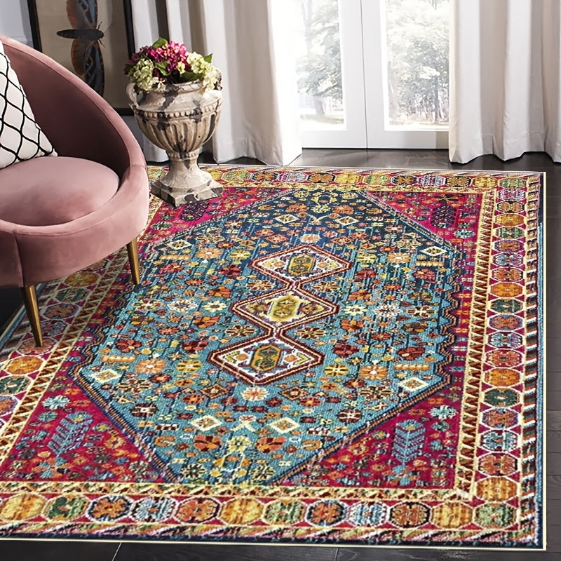 Bohemian Vintage Floral Area Rug – Ethnic Boho Floral Pattern Large Decor Mat for Living Room, Bedroom, Coffee Table & Tea Room, Exotic Vintage Home Decor, 6 Sizes