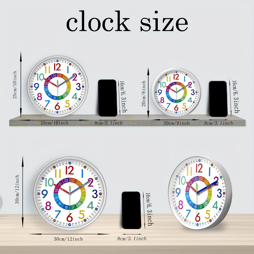 Color Learning Wall Clock for Kids – 8, 10 & 12 Inch Silent Quartz Movement, Teach How to Tell Time, Educational Teaching Clock for Bedroom, Classroom & School, AA Battery, Holiday Gift