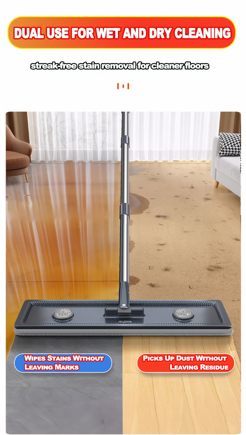 Dual-Bucket Flat Mop and Bucket System with 2025 Floating Scraper – Wash & Dry Separation, Widened Mop Head, Stainless Steel Rod & 4/6 Washable Microfiber Pads for Hardwood, Tile & Wall