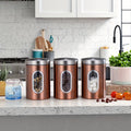 Airtight Stainless Steel Canister Set of 3 – Copper Finish with Visible Window, Round Food Storage Containers for Coffee Beans, Tea, Sugar, Flour & Pantry
