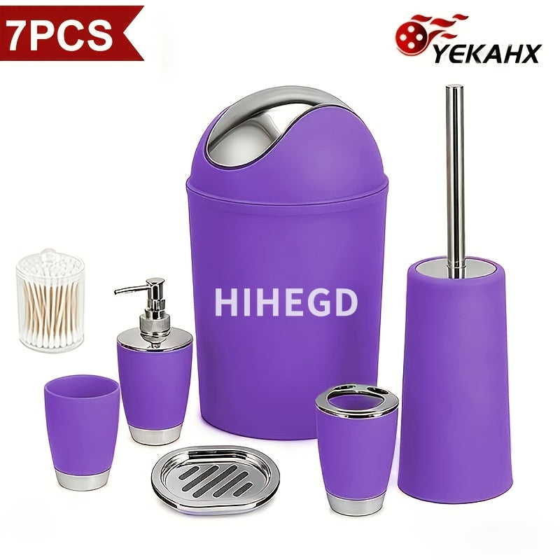 7-Piece Luxury Bathroom Accessory Set Modern Style Trash Can Toilet Brush Soap Dispenser Dish Toothbrush Holder Mouthwash Cup