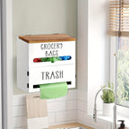 2-in-1 Wooden Garbage Bag Dispenser & Organizer - Wall-Mount or Cabinet Hanging Bag Holder for Kitchen & Bathroom, Large Capacity, White or Black