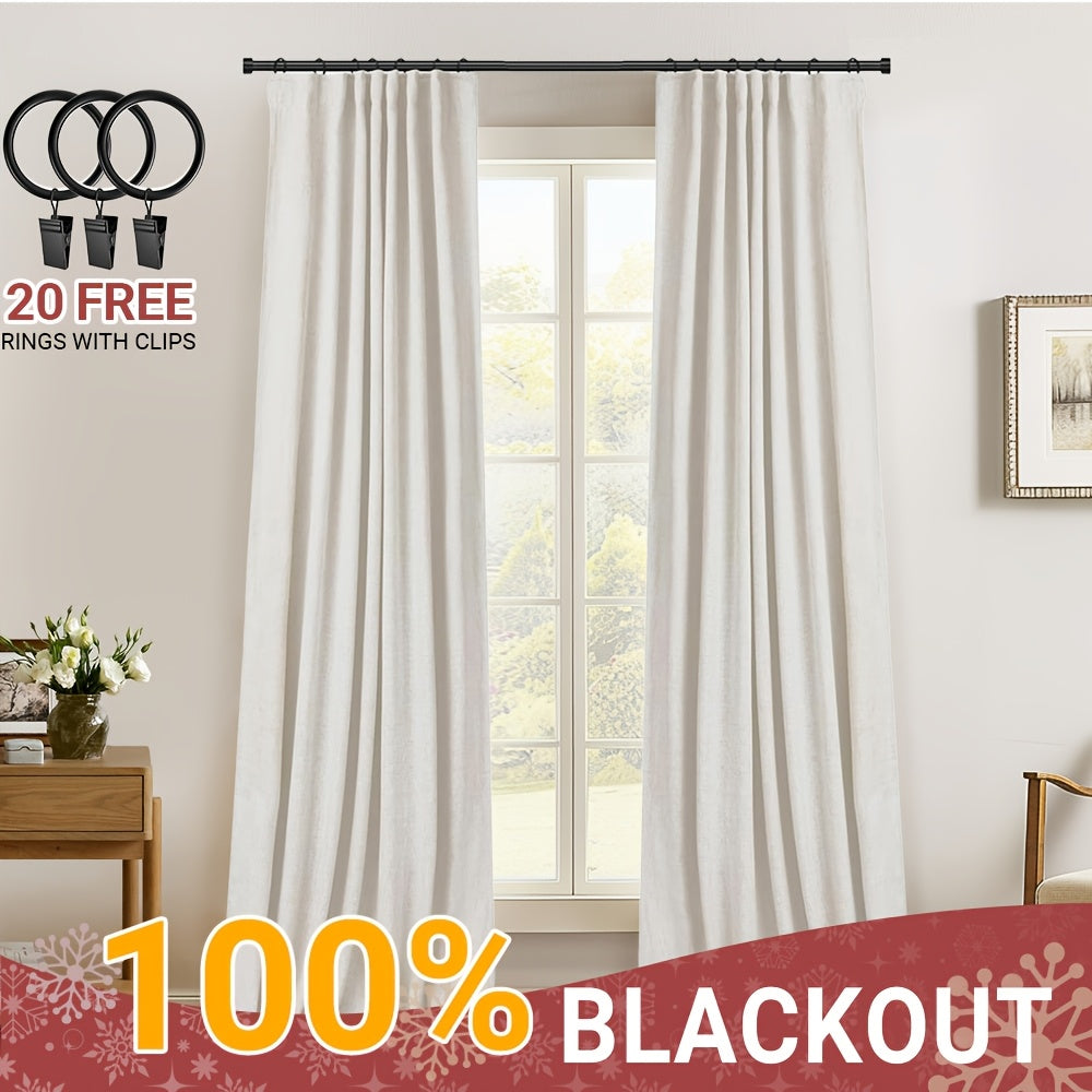 Blackout Curtains for Living Room & Bedroom - 100% Blackout Textured Panels, Thermal Insulated, Rod Pocket & Clip Rings, Multiple Sizes & Colors