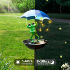 Solar Iron Frog with Umbrella Garden Statue – LED Solar Outdoor Light, Auto Dusk-to-Dawn, Bird Feeder Design for Patio, Lawn, Pathway & Deck Decor, Valentine’s Day Gift