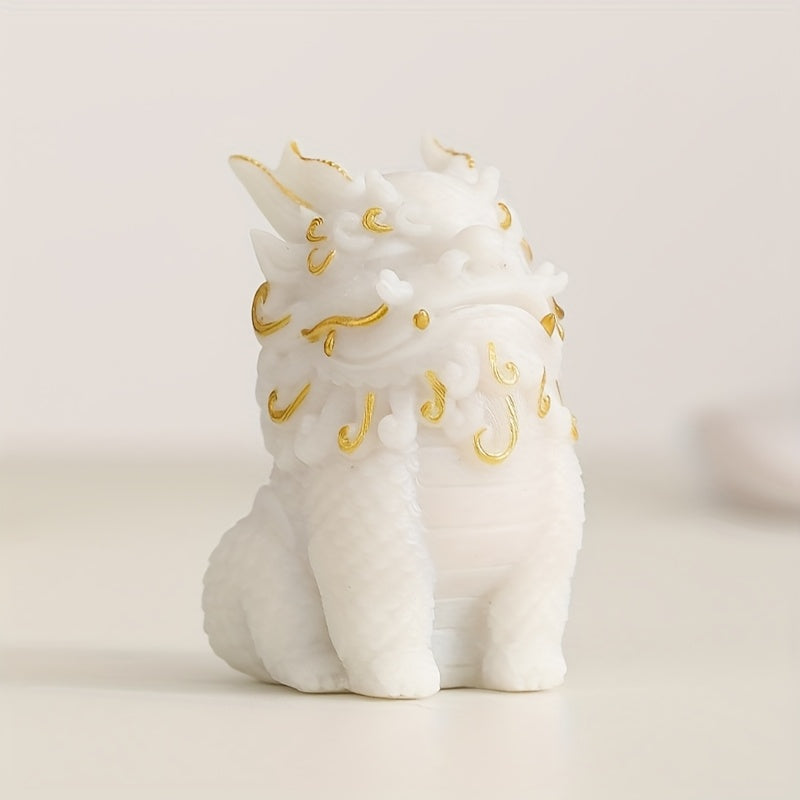 Pixiu Statue Wealth & Blessings Stone Figurine with Golden Floral Designs – Feng Shui Mythical Creature Decorative Sculpture for Living Room, Cabinet, Office & Home Display Gift