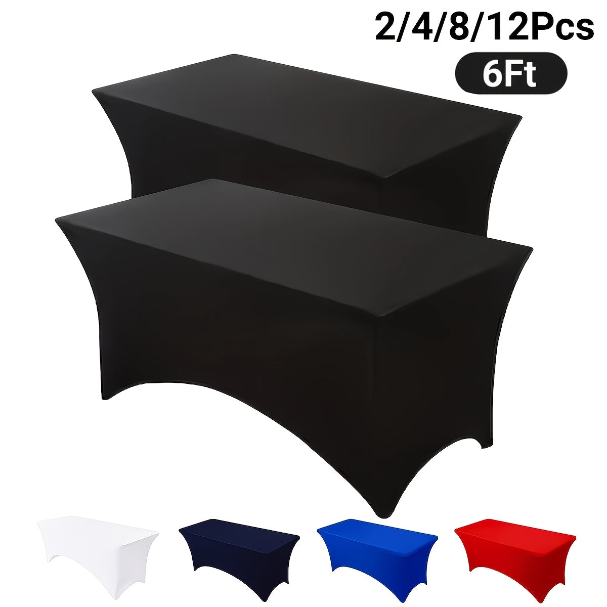 Spandex Fitted 6FT Tablecloth for Rectangular Tables – Wrinkle-Resistant Elastic Table Cover for Parties, Weddings, Trade Shows & Events – 2/4/8/12-Pack in Black, White & Light Yellow