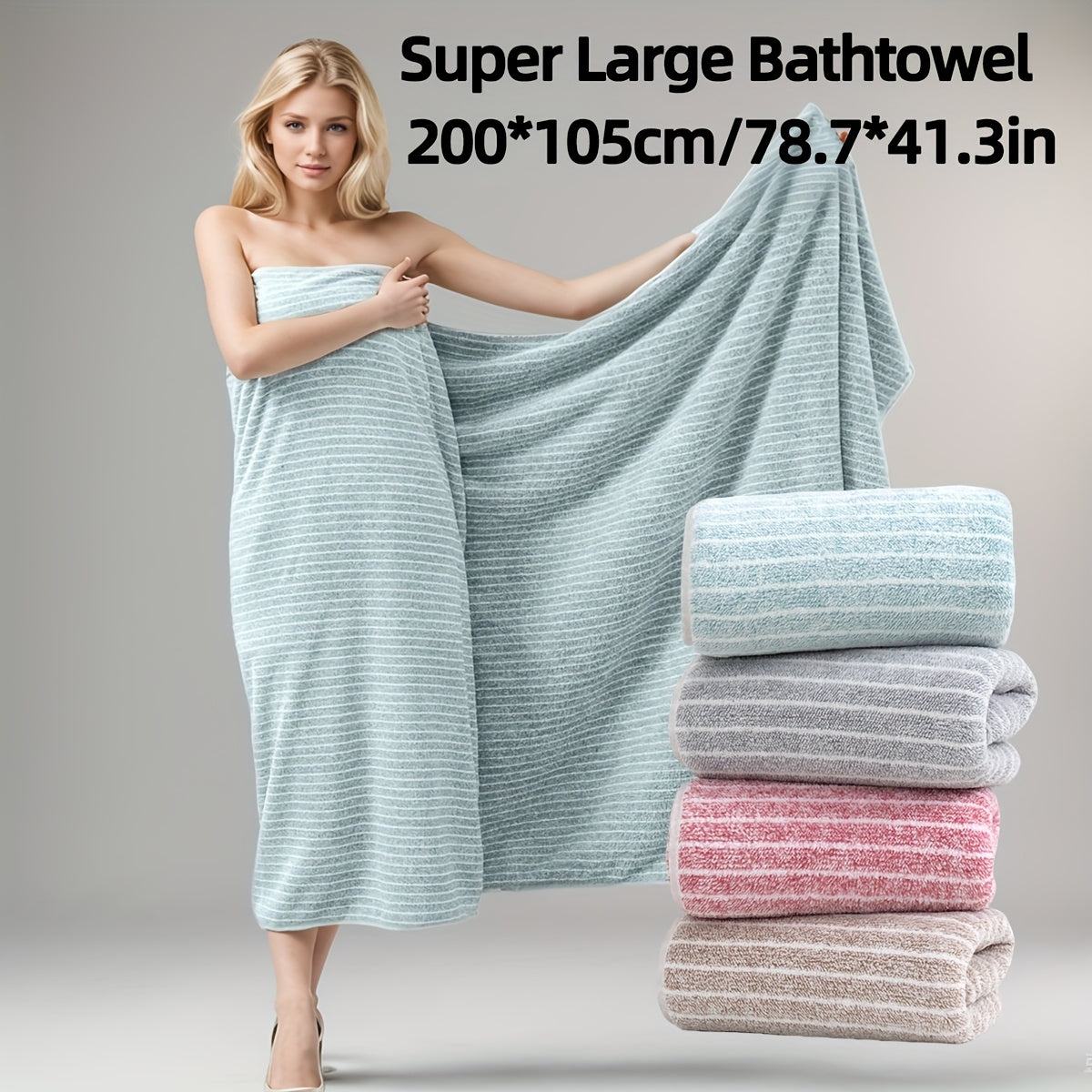 Extra Large Bath Towel 78x41 Inch – Striped Coral Fleece Quick-Dry Space Theme Towel, Absorbent Lint-Free Bath Sheet for Home Beach Outdoor, Holiday Gift