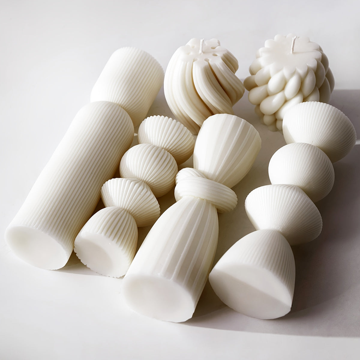 7-Pack Large Ribbed Soy Wax Pillar Candles – Handmade Home Decor Candles for Housewarming Gift, Shelf Decor, Wedding & Dining Table Centerpiece, White, Blue, Black, Orange