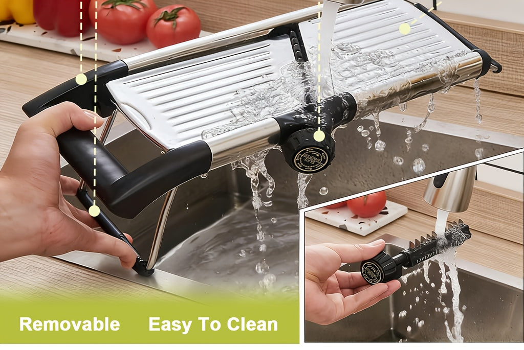 Adjustable Mandoline Slicer with 5 Thickness Settings – Stainless Steel Vegetable Slicer & Grater for Onion, Potato, Carrot, Cheese & Fruit – Professional Kitchen Tool, Optional Cut-Resistant Gloves