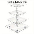 4-Tier Square Acrylic Cupcake Stand with LED Light Strip Holds 52 Cupcakes Dessert Display Tower for Weddings Birthdays Christmas Parties Graduations