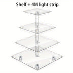 4-Tier Square Acrylic Cupcake Stand with LED Light Strip Holds 52 Cupcakes Dessert Display Tower for Weddings Birthdays Christmas Parties Graduations