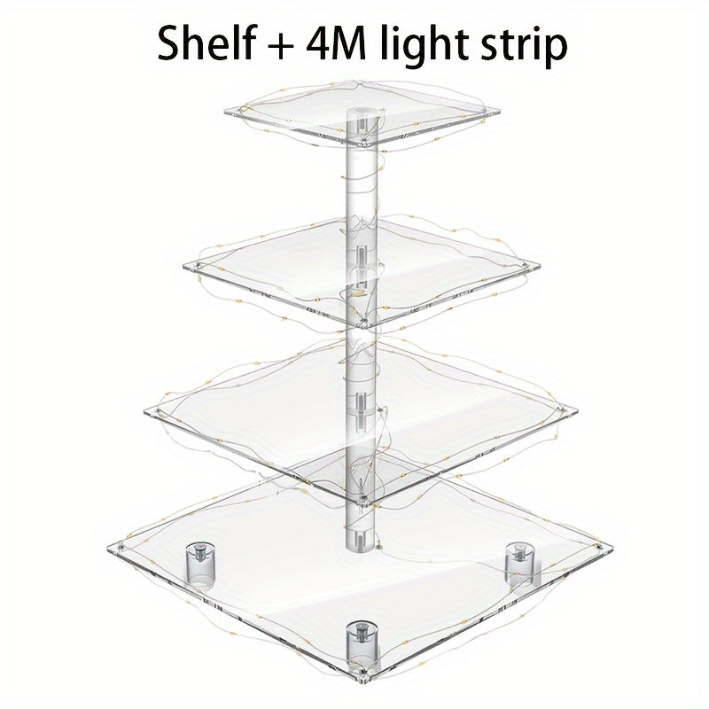 4-Tier Square Acrylic Cupcake Stand with LED Light Strip Holds 52 Cupcakes Dessert Display Tower for Weddings Birthdays Christmas Parties Graduations