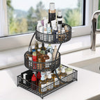 3-Tier Metal Makeup & Cosmetic Storage Rack, No-Install Countertop Organizer for Vanity, Dressing Table & Bathroom — Modern Tabletop Display Shelf, White & Dark