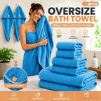 Microfiber Bath Towel Set 4 or 8 Piece – Extra Large 71×35” Ultra-Soft Quick Dry – Includes Bath Towel, Hand Towels, Washcloths & Hair Drying Cap for Bathroom, Hotel & Gym