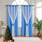 Double Layer Curtains Snowflake Embroidered Sheer Voile + Room Darkening Grommet Drapes – Thermal Insulated Tiebacks Included | 7 Colors Pack of 2