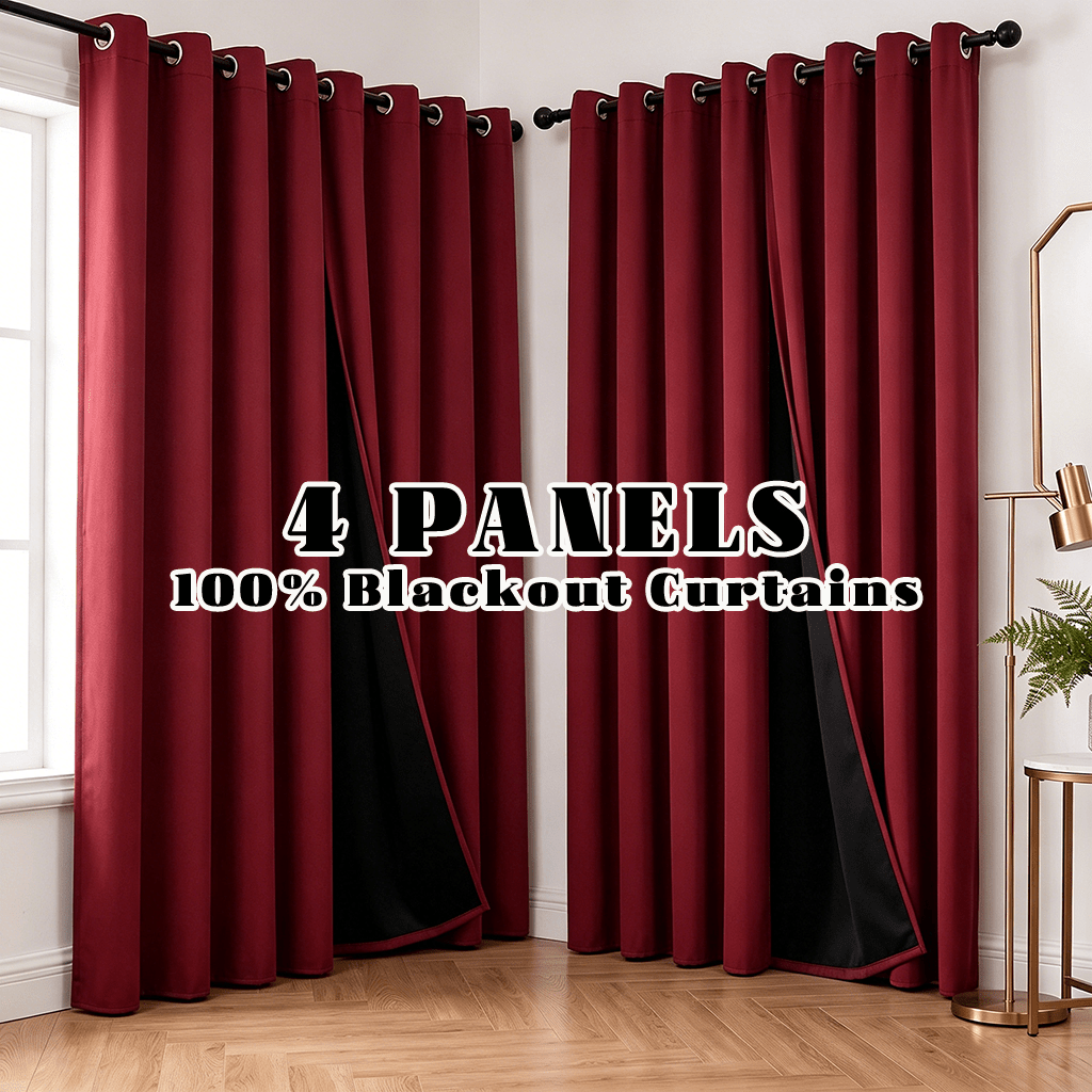 Blackout Curtains 4-Panel Grommet Top 100% Room Darkening Thermal Insulated Drapes | Noise Reducing Light Blocking Window Curtains for Bedroom Living Room, Black Gray Wine Red Dark Green