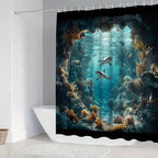 4pcs Shark Ocean Bathroom Set Shower Curtain 71x71 Inch Toilet Lid Cover U-Shape Mat - Underwater Cave Beach Theme Bath Decor for Kids Adults | Nuvia Haven