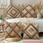 Boho Throw Pillow Cases Set of 4 Geometric Striped Diamond Pattern Decorative Cushion Covers 18x18 Inch for Farmhouse Living Room Bedroom Couch Sofa