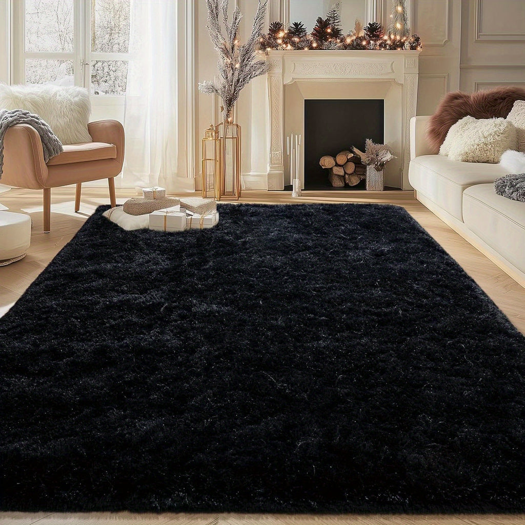 Black Fluffy Shag Area Rug Thick Soft Fuzzy Bedroom Rug Living Room Carpet 4x6 5x8 6x9 8x10 Ft Cute Room Decor