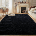 Black Fluffy Shag Area Rug Thick Soft Fuzzy Bedroom Rug Living Room Carpet 4x6 5x8 6x9 8x10 Ft Cute Room Decor