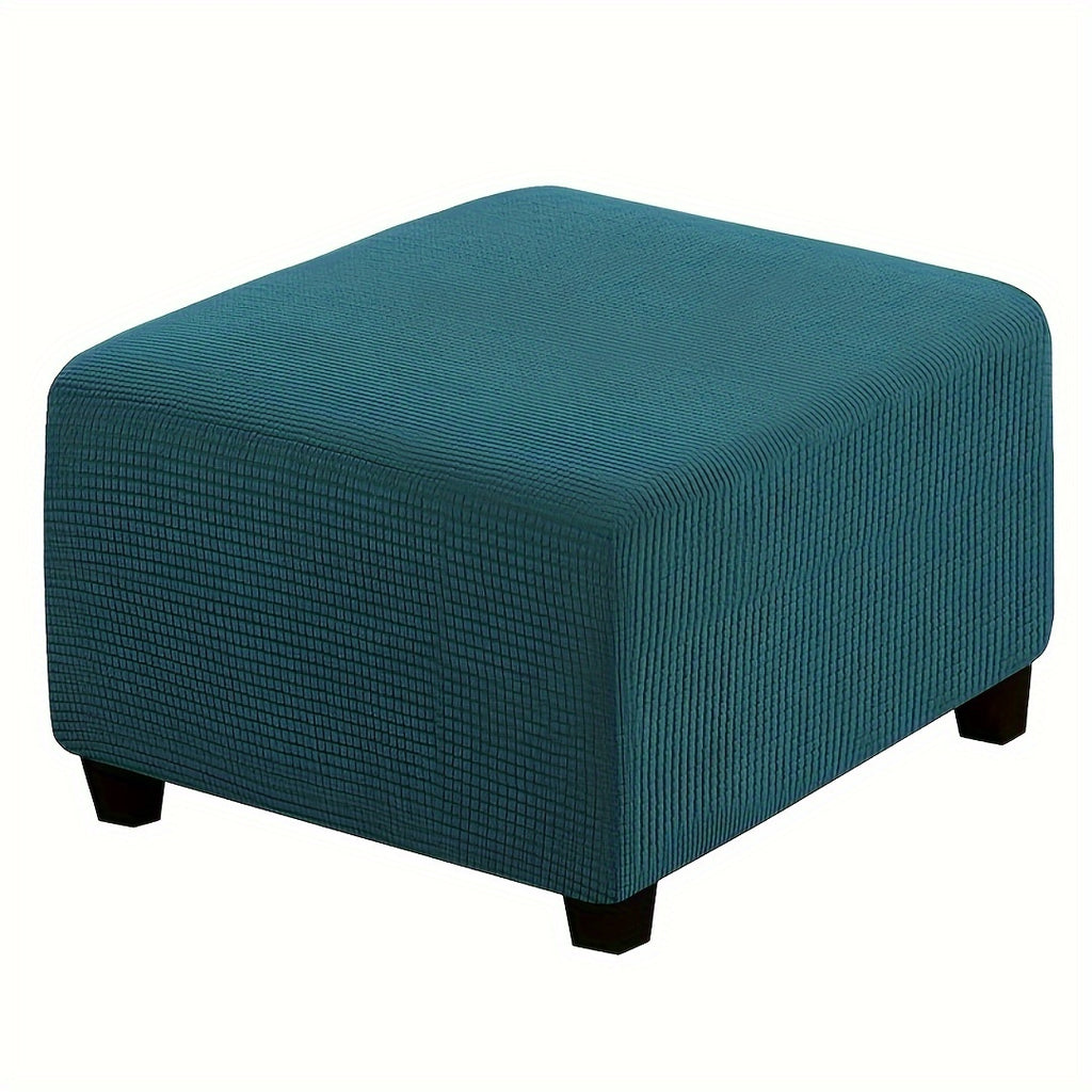 Stretch Ottoman Footstool Cover Elastic Square Slipcover – Grip Polyester Stretch Protector with Elastic-Band Closure, Machine Washable Footstool Cover for Home & Office, 1pc