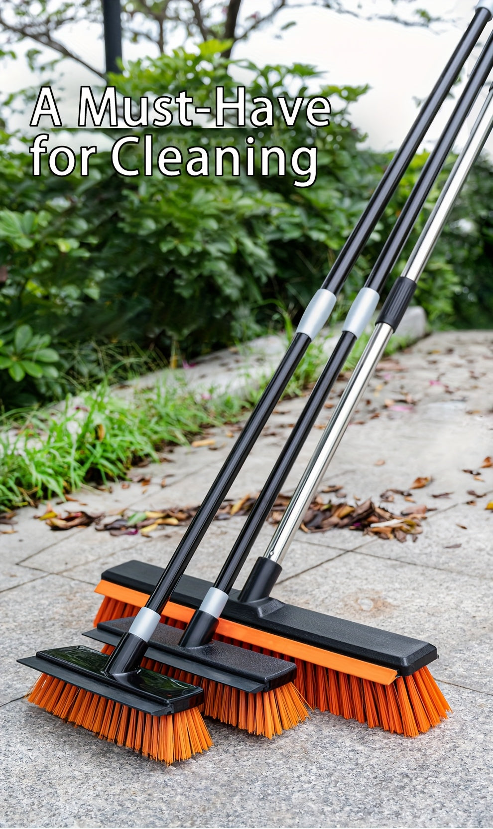 Heavy Duty Outdoor Floor Scrub Brush 10.24" Dual-Purpose with Water Scraper & Stiff Bristles – Hard Broom for Patio, Deck, Driveway & Concrete Cleaning, Home & Commercial Use